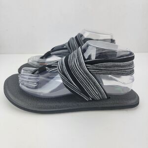 Sanuk Womens Size 8 Black White Yoga Sling 2 Fabric Sandals CL0314